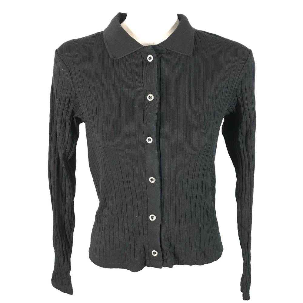 Zara Black Ribbed Button-Up Top